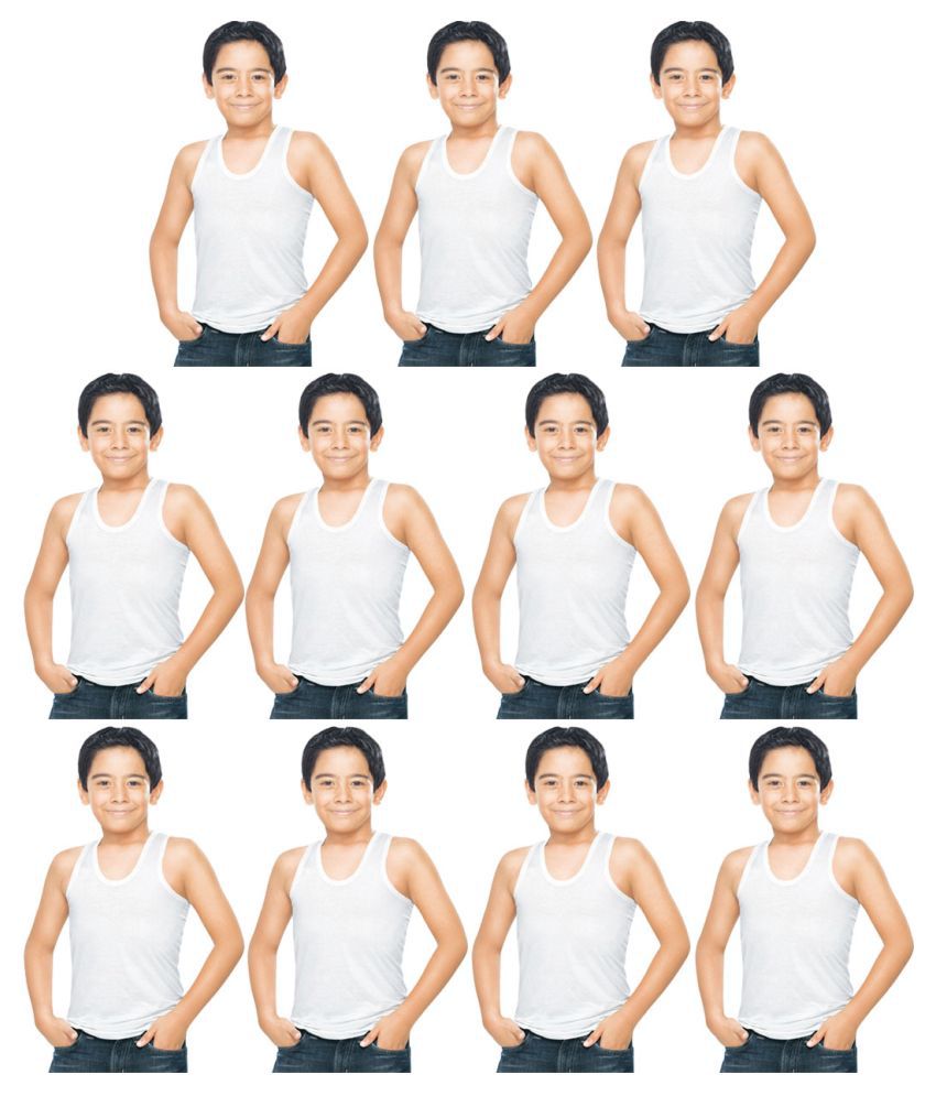     			Dixcy Scott Clasz Cotton White Sleeveless Vests for Kids/Boys - Pack of 11