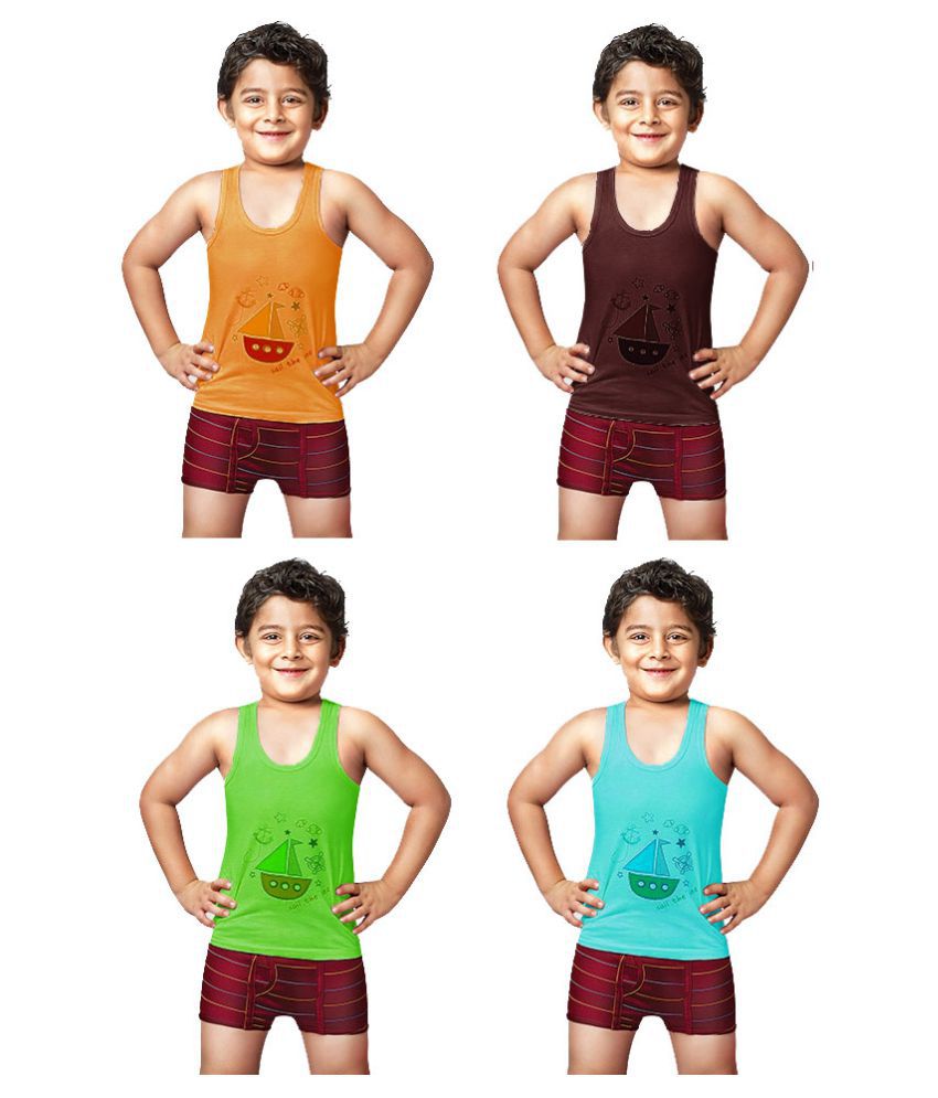     			Dixcy Spunk Cotton Multicolor Sleeveless Vests for Kids/Boys - Pack of 4