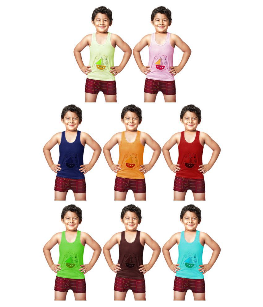     			Dixcy Spunk Cotton Multicolor Sleeveless Vests for Kids/Boys - Pack of 8