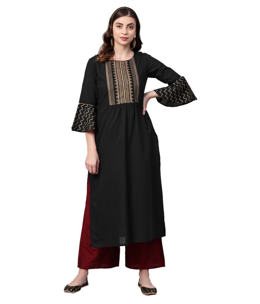     			KSUT Black Cotton Straight Kurti