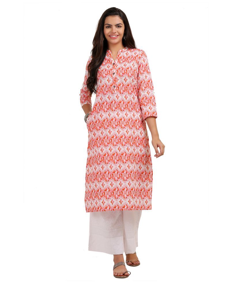     			KSUT White Cotton Straight Kurti