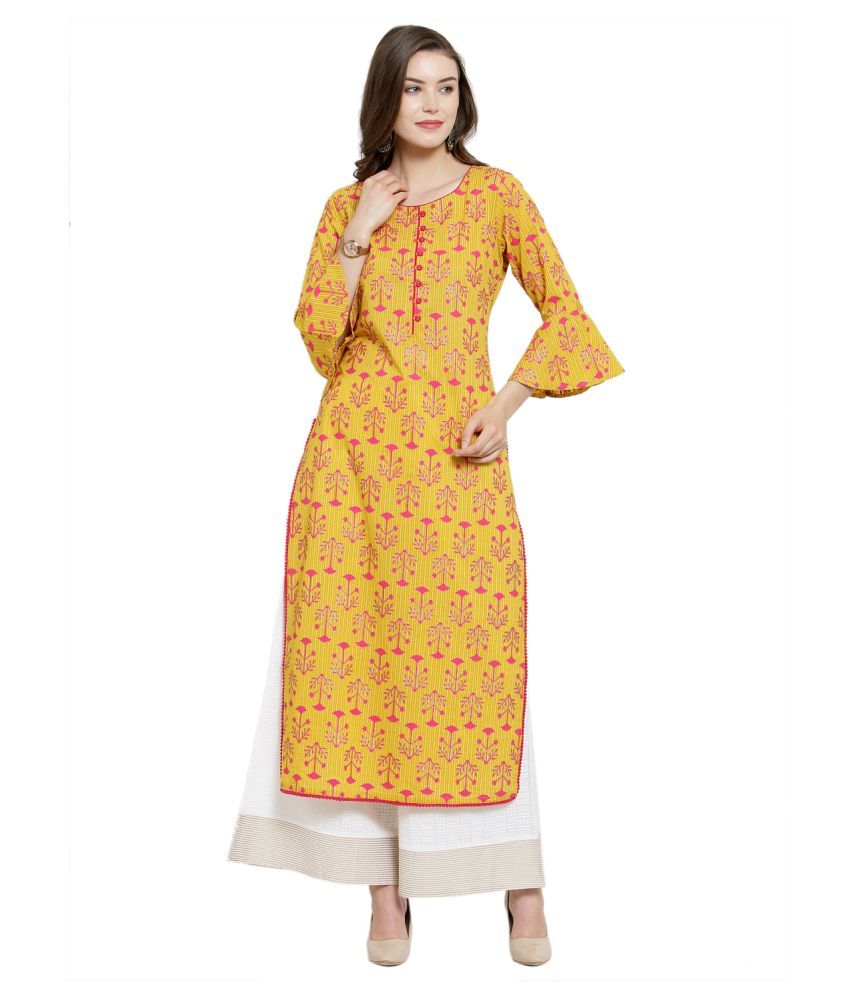     			KSUT Yellow Cotton Straight Kurti