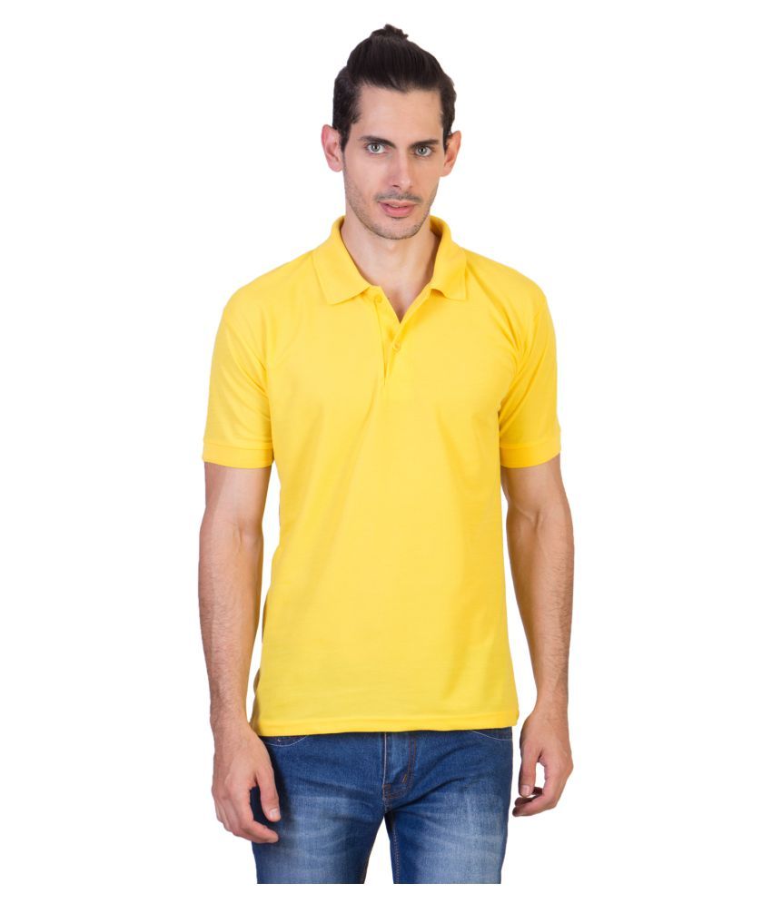     			HVN Cotton Blend Yellow Plain Polo T Shirt