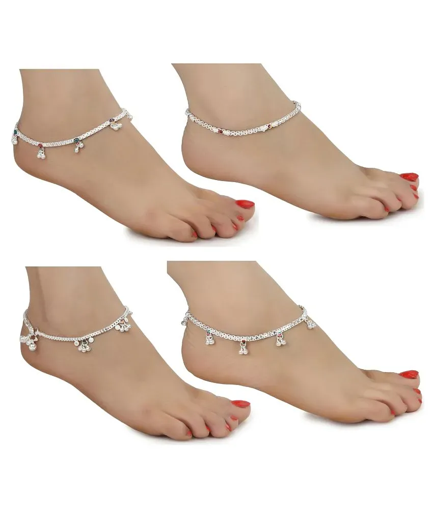 Buy Designer Fancy Beaded foot jewelry Silver Plated Anklet Pajeb