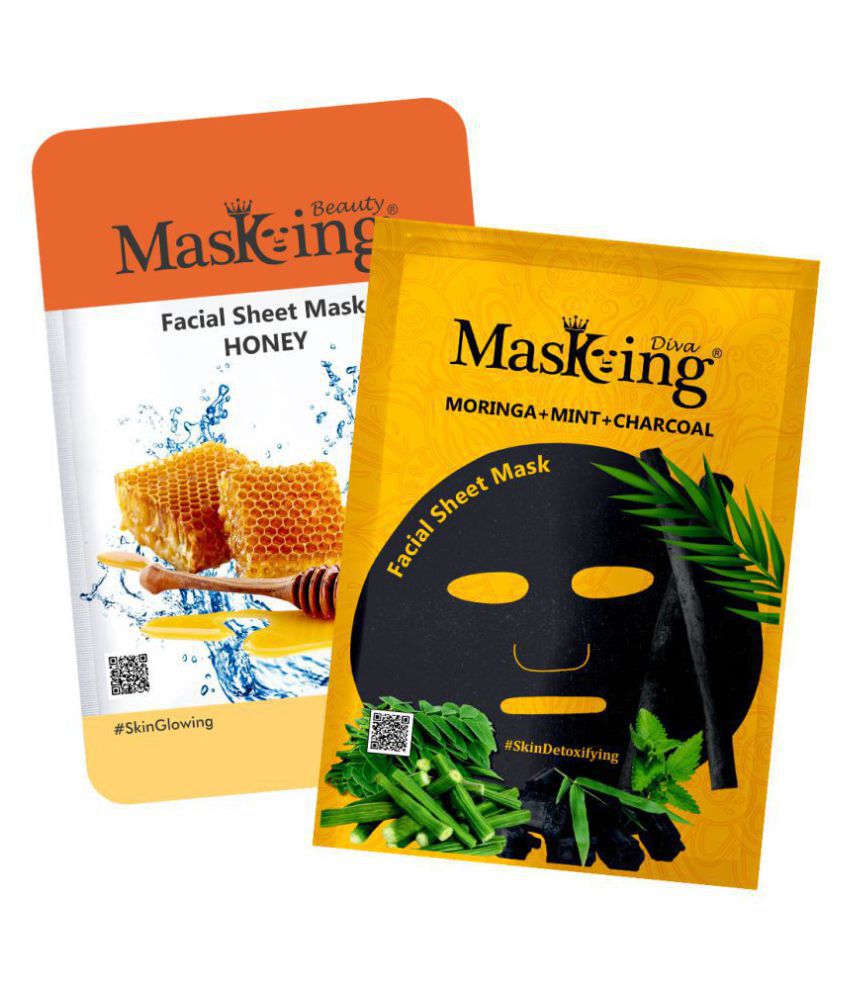     			Masking BeautyDiva Honey, Moringa, Mint and Charcoal Face Sheet Mask Masks 50 ml Pack of 2