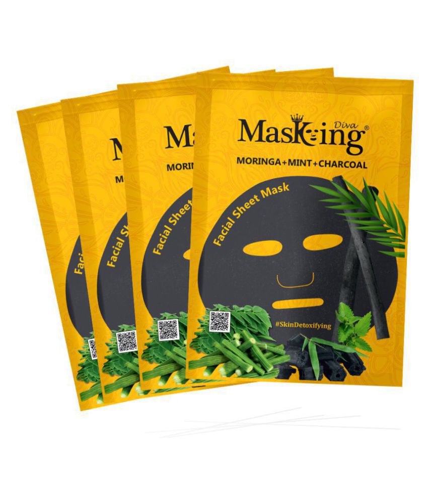     			Masking Diva Moringa, Mint and Charcoal Face Sheet Mask Masks 125 ml Pack of 4