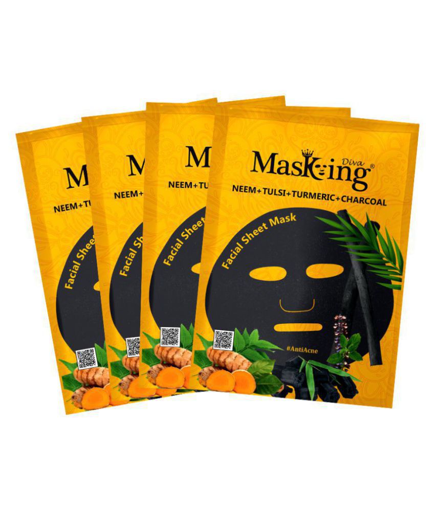     			Masking Diva Neem, Tulsi, Turmeric and Charcoal Face Sheet Mask Masks 125 ml Pack of 4