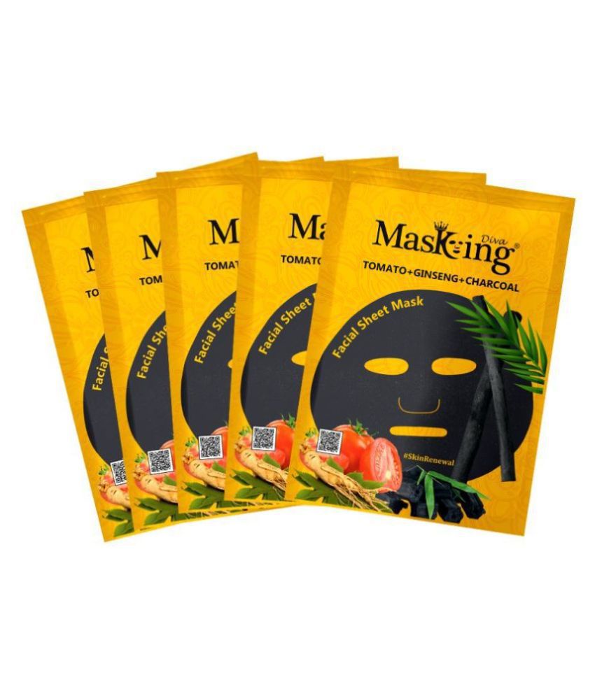     			Masking Diva Tomato, Ginseng and Charcoal Face Sheet Mask 125 ml Pack of 5