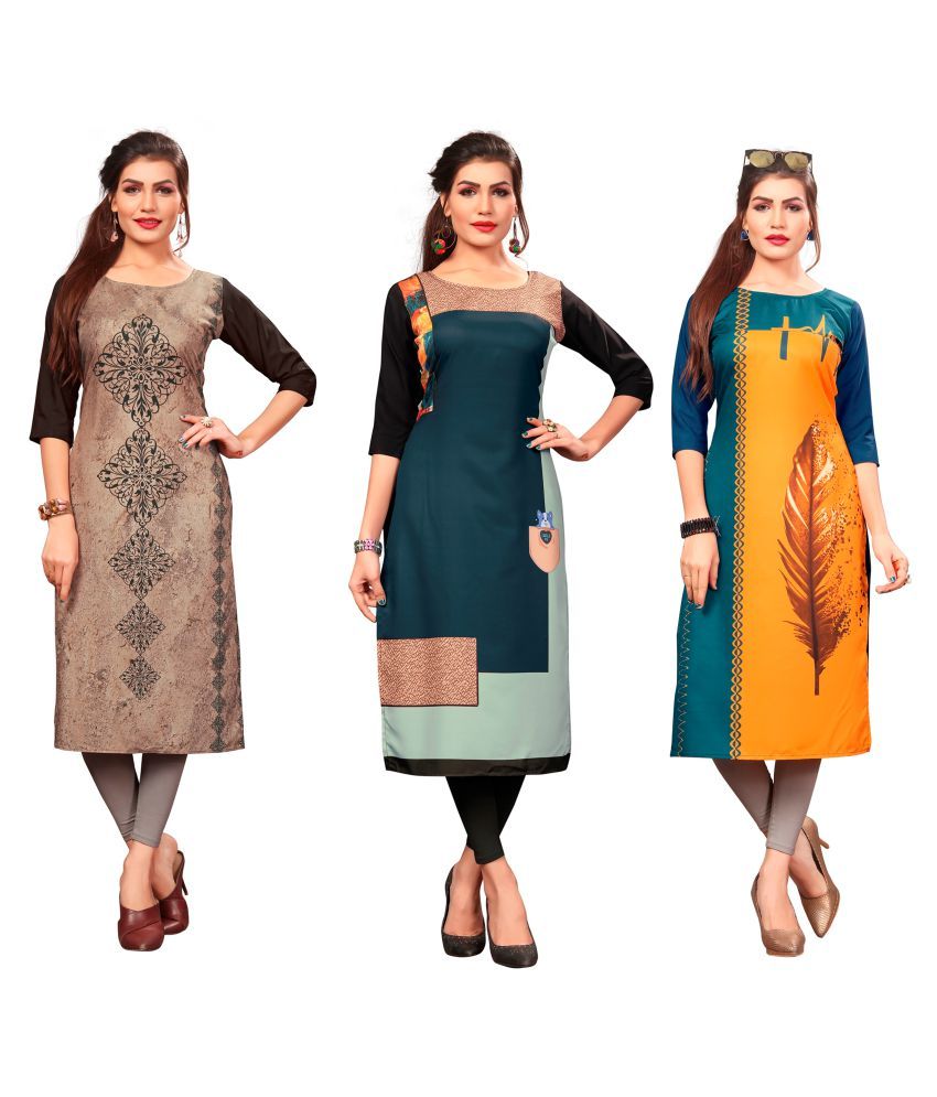     			HivaTrendz Multicolor Crepe Straight Kurti