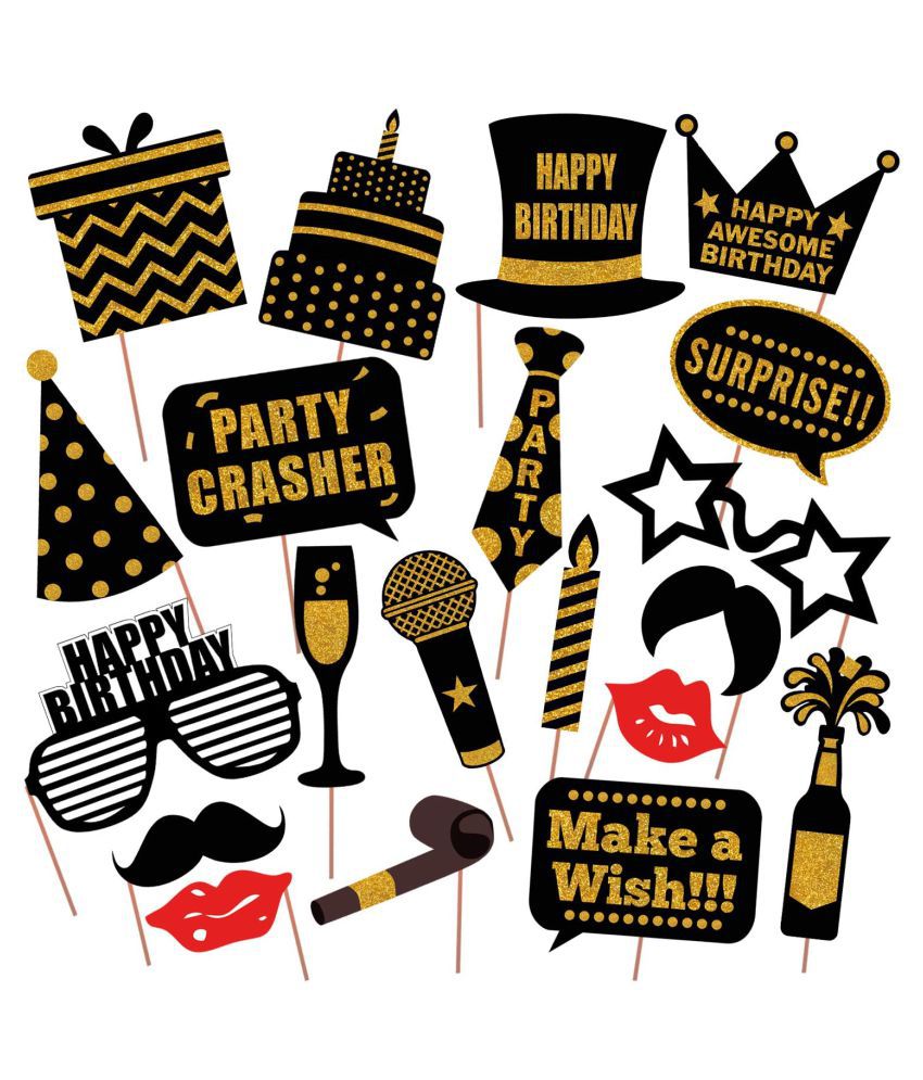     			ZYOZI Party Decoration 20 Pcs Birthday Party Photo Booth Props Funny Birthday Black and Gold Decorations with Wooden Sticks for His or Hers Birthday Celebrations/Birthday Photo Booth Props 26 Pcs/Party Supplies / Birthday Decoration / Birthday Photo Booth