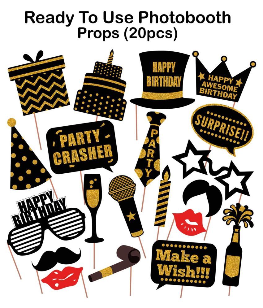 Zyozi Party Decoration Pcs Birthday Party Photo Booth Props Funny Birthday Black And Gold Decorations