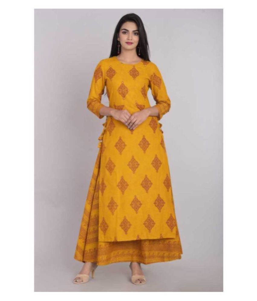     			Kbz - Yellow Cotton Blend Women's Straight Kurti