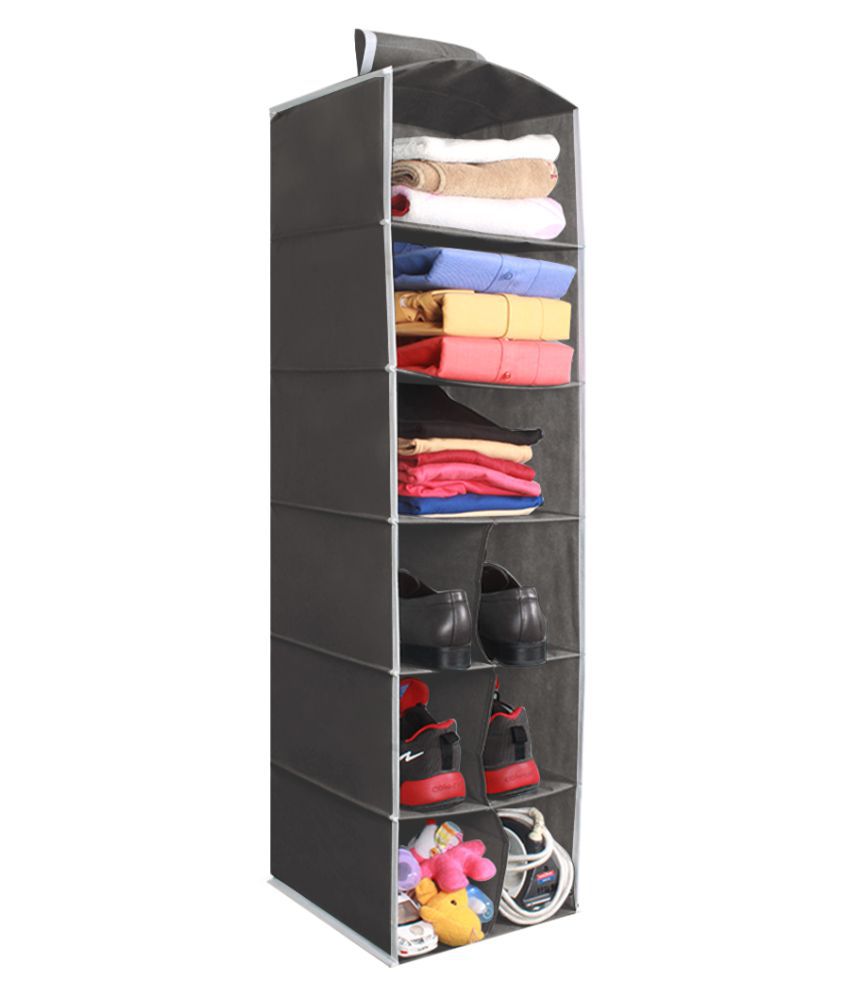    			PrettyKrafts 3 + 6 Block Clothes Hanging Organizer, Wardrobe for Regular Garments, Shoes Storage Cupboard, Hanger Bag - Grey