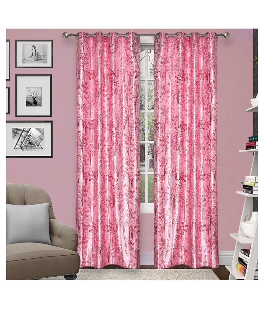     			Veronica Deco Set of 2 Long Door Blackout Room Darkening Eyelet Poly Cotton Curtains Pink