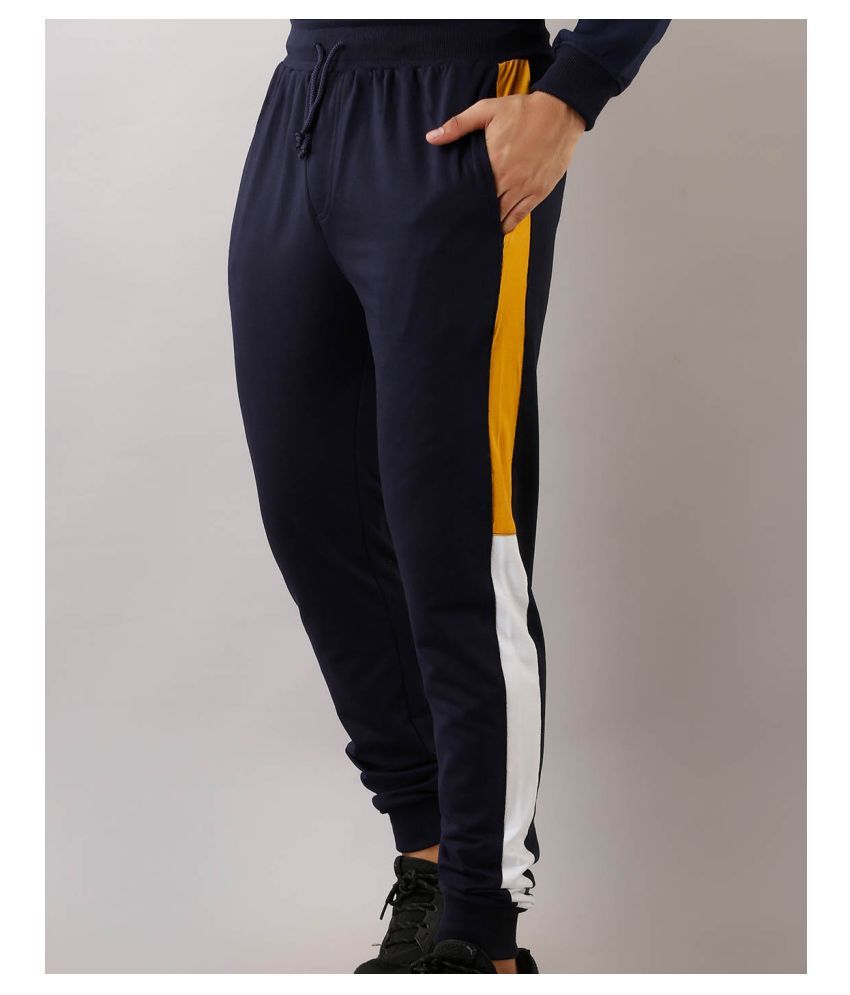 black joggers with yellow stripe