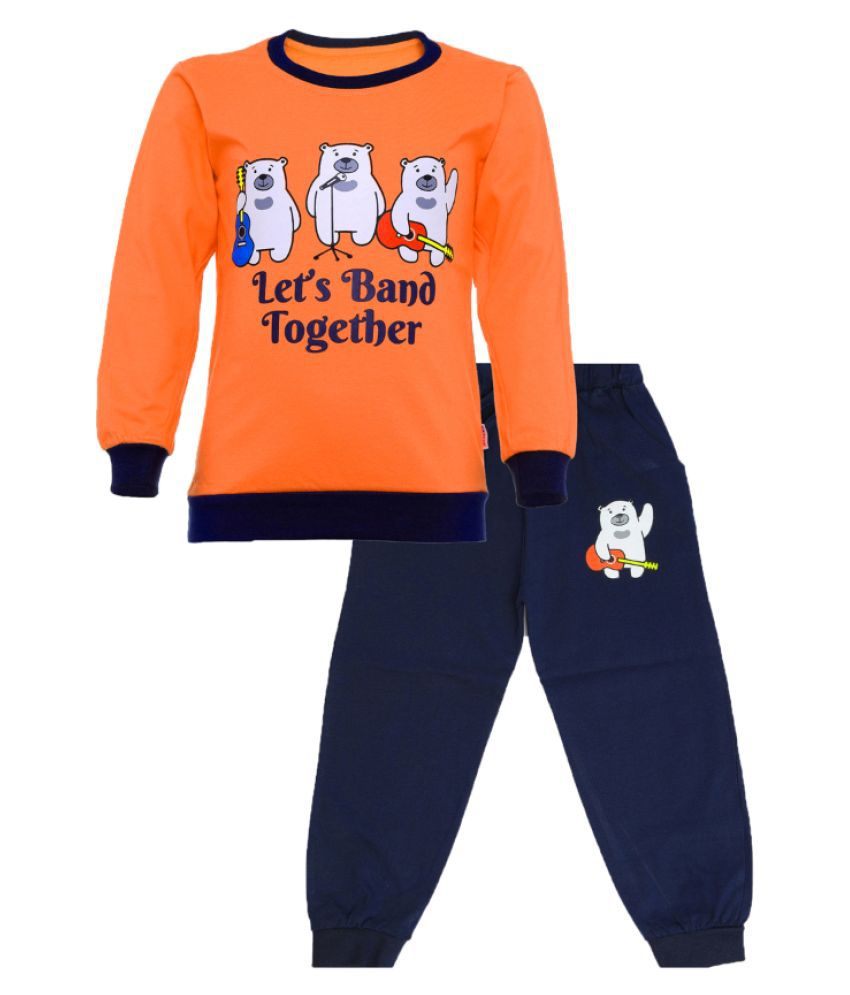     			CATCUB Kids Cotton  Printed Clothing Set (Orange)