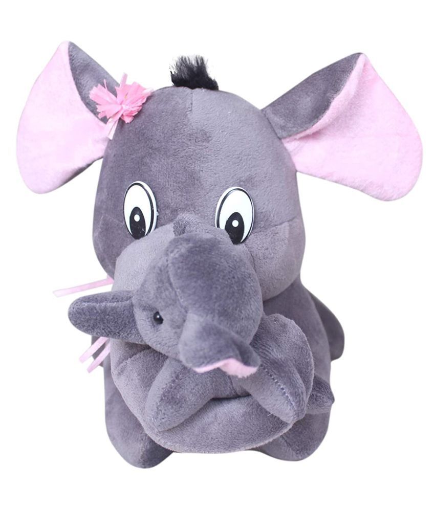     			Tickles Elephant Stuffed Animals Soft Plush Mother Baby Elephants Toy Set for Girls Boys Baby and Kids (Color: Grey Size: 28 cm Made in India)