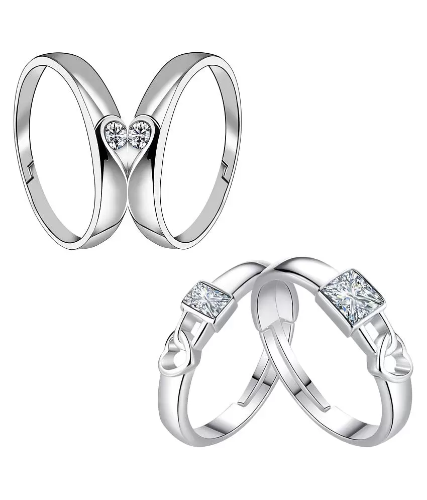 Buy Peora Silver Toned Platinum Plated Stone Studded Couple Ring Set - Ring  for Unisex 3006093 | Myntra