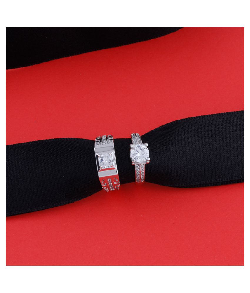     			Adjustable Couple Rings Set for lovers Silver Plated Solitaire for Men and Women