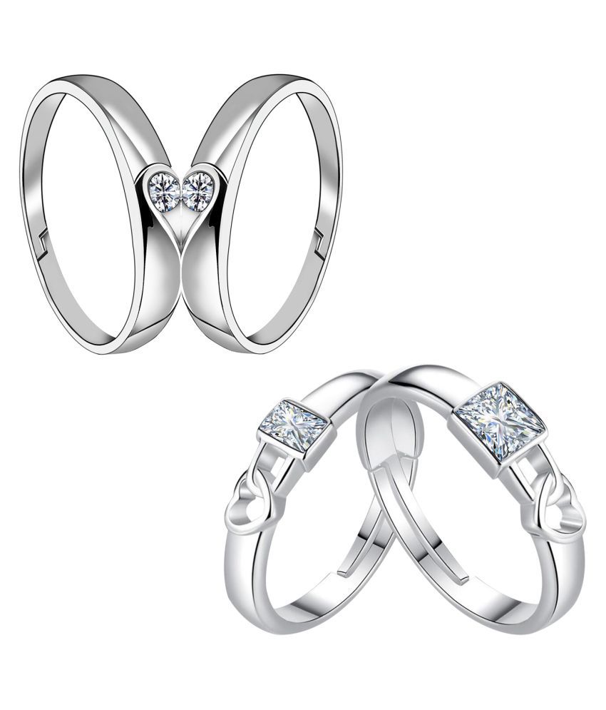     			Designer  Adjustable Couple Rings Set for lovers Silver Plated Stylish  Solitaire for Men and Women 2 Pair