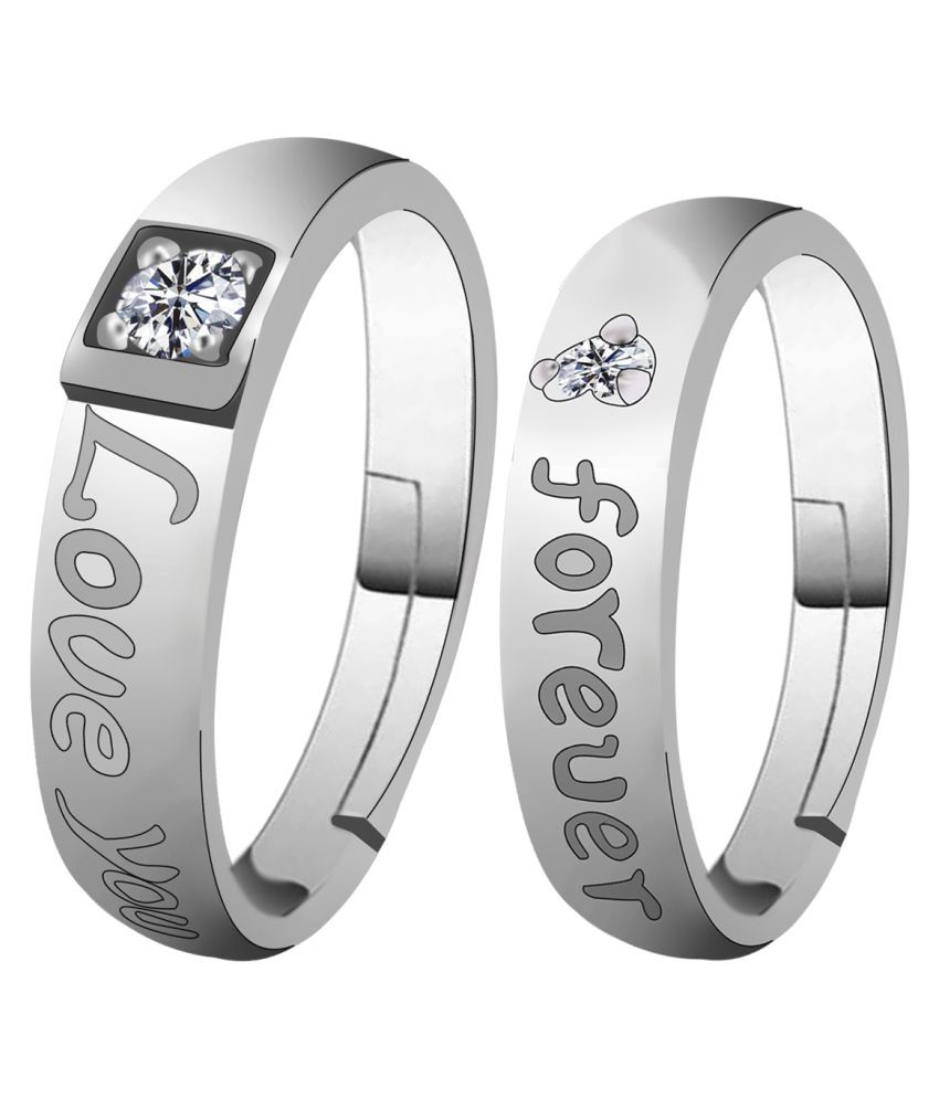     			Silverplated Elegant LOVE  Solitaire His and Her Adjustable proposal Diamond couple ring For Men And Women Jewellery