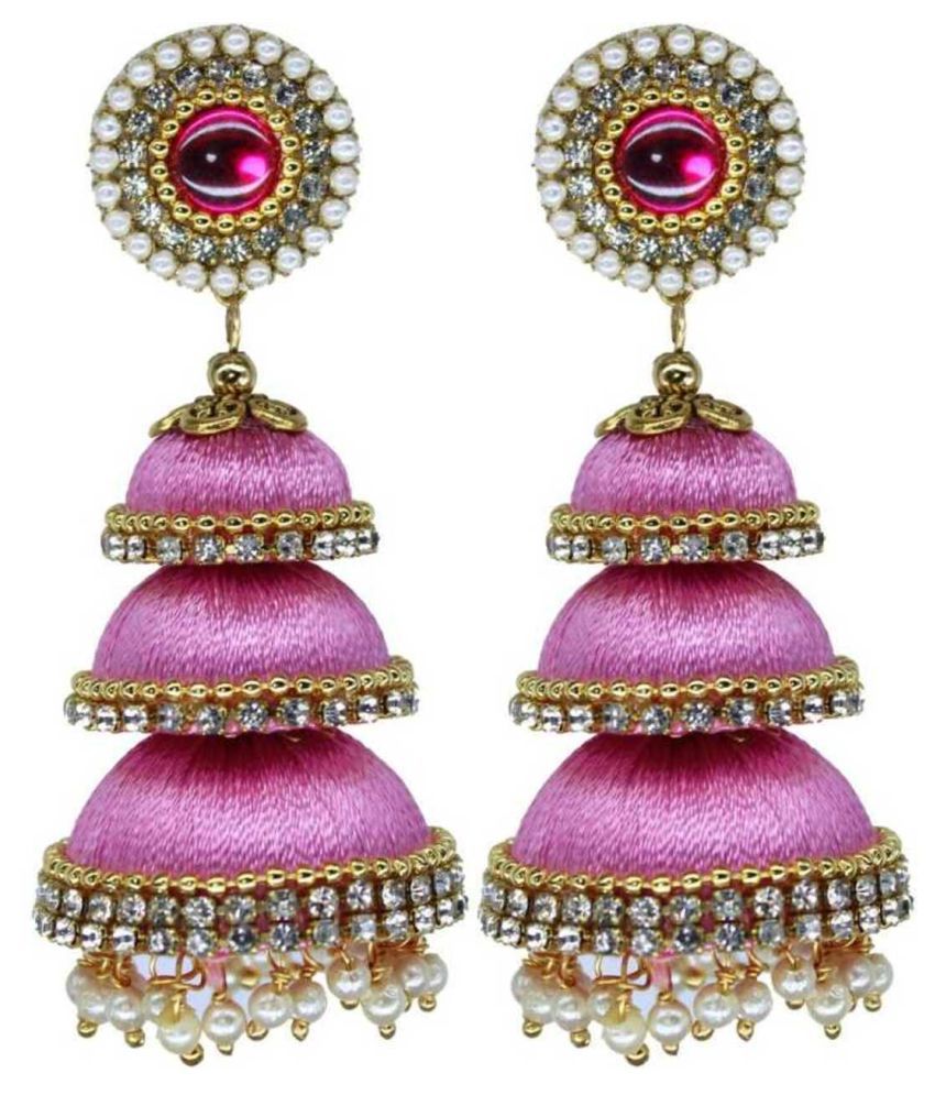     			Three Step Stylist Silk Thread Jhumka Earrings For Women & Girls
