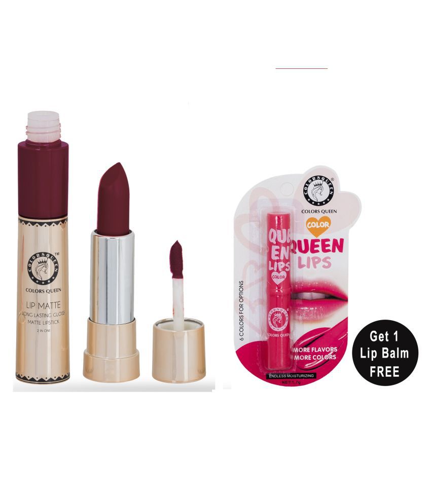     			Colors Queen Lip Matte 2 in 1 Lipstick With Queen Lips Lip Balm (Pack of 2) Maroon