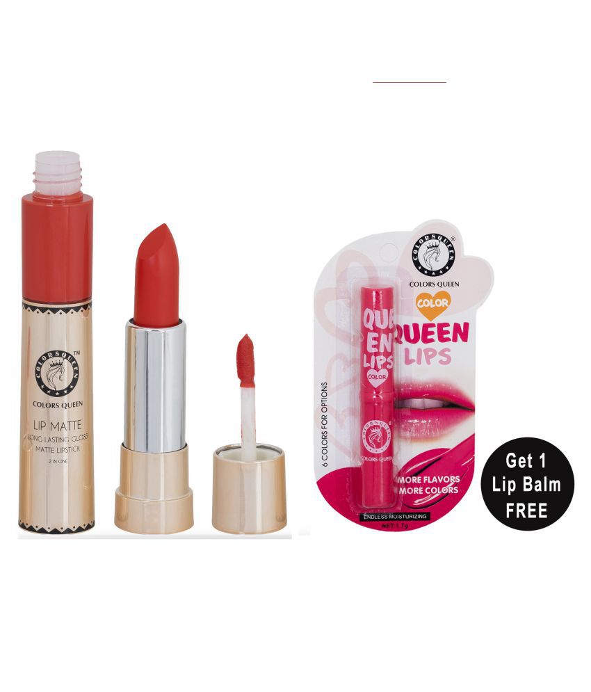     			Colors Queen Lip Matte 2 in 1 Lipstick With Queen Lips Lip Balm (Pack of 2) Orange