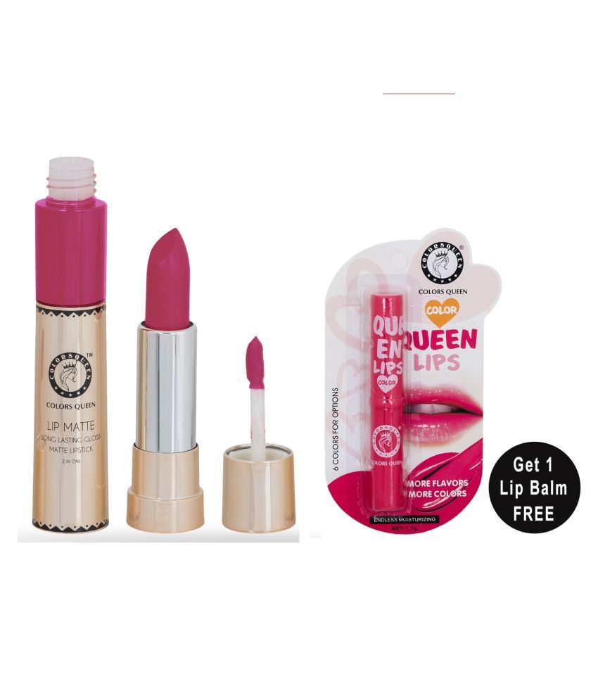     			Colors Queen 2in1 Matte Finish Water Proof Lipstick Crazy Pink With Hydrating Lip Balm Combo of 2