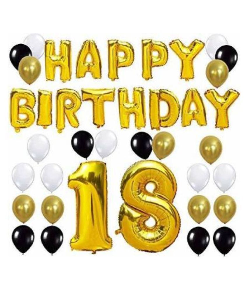     			GNGS Happy Birthday Letters Foil Banner (Gold) + 18 (Nos) Foil Balloon (Gold) + 50 Party Decoration Balloons (Gold, Black & White)