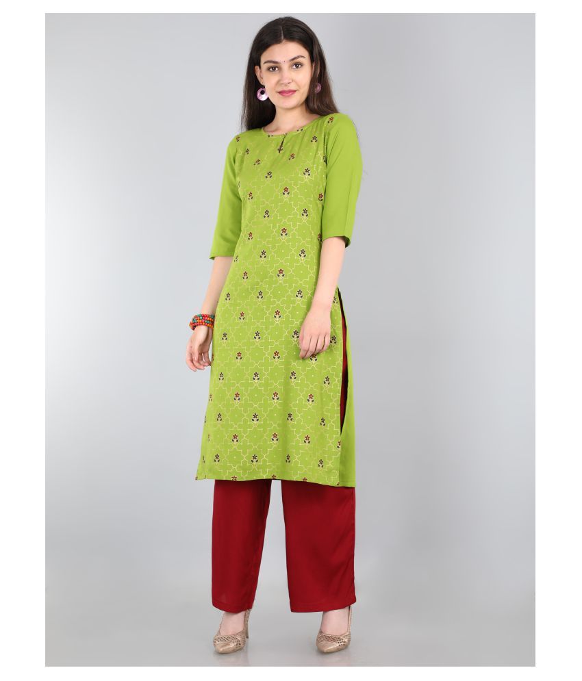     			Roar - Green Rayon Women's Straight Kurti