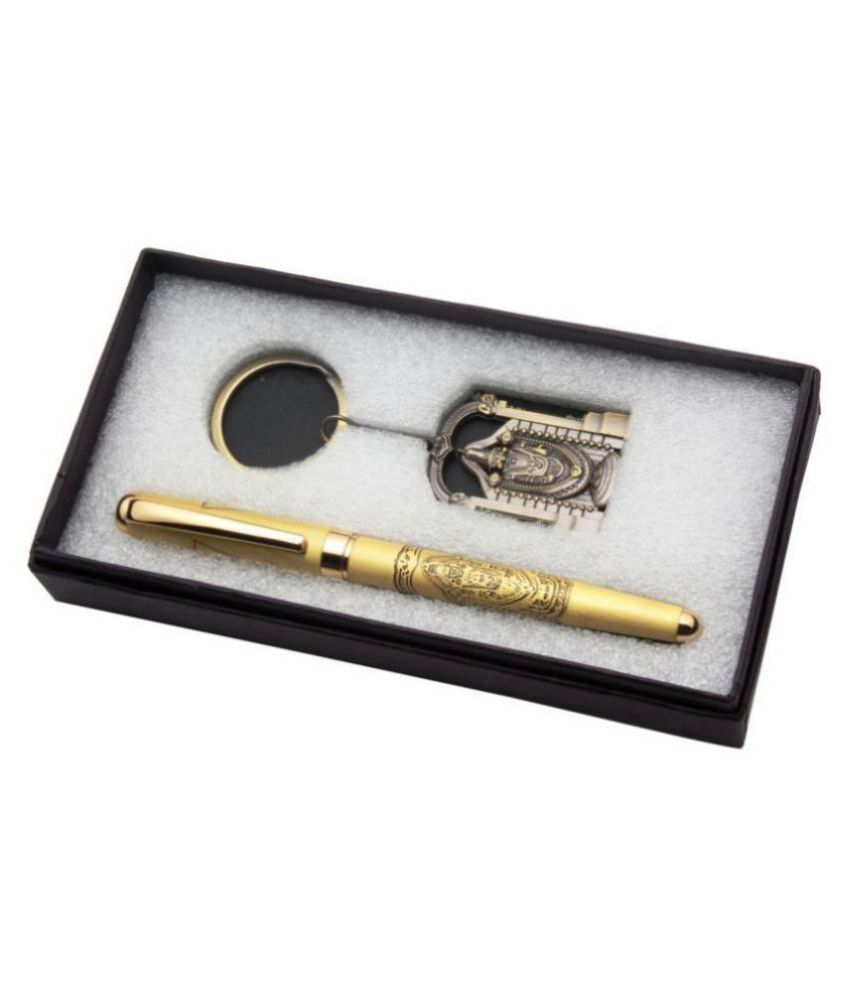 Lord Tirupati Balaji Special Edition Ball Point Pen & Keychain Set Brushed Gold Body
