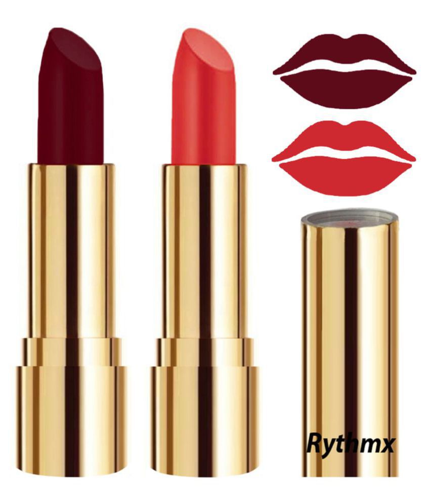     			Rythmx Maroon,Orange Matte Creme Lipstick Long Stay on Lips Multi Pack of 2 8 g