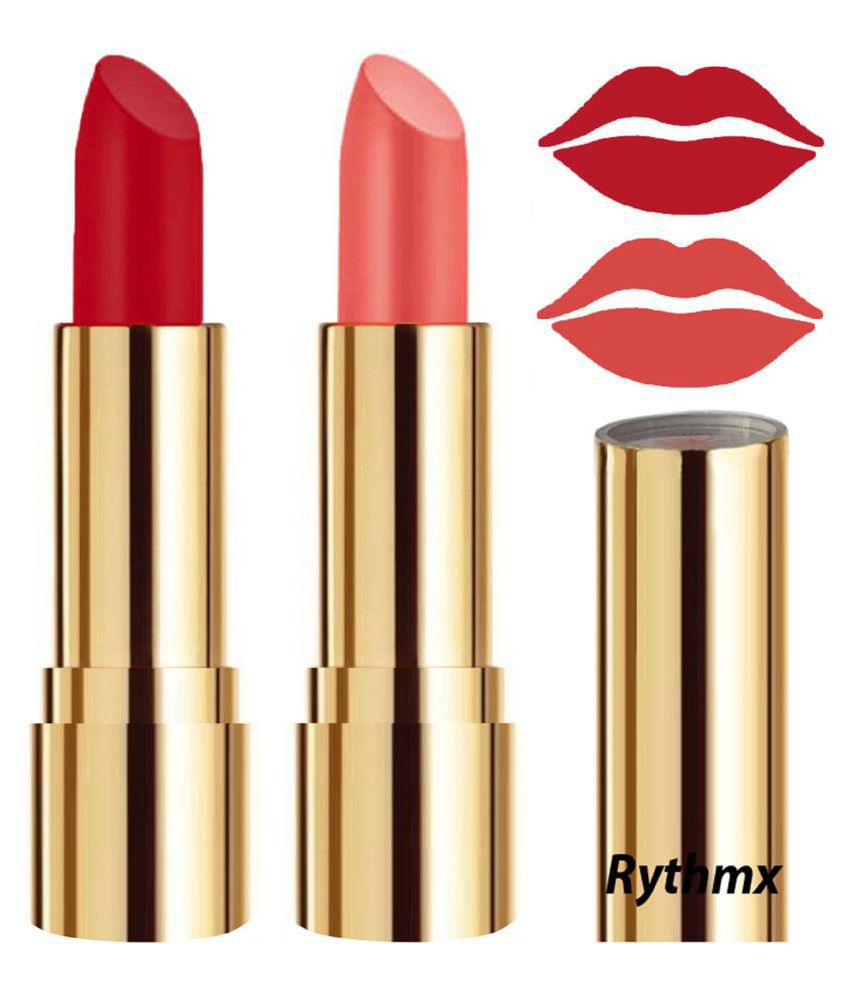     			Rythmx Red,Peach Matte Creme Lipstick Long Stay on Lips Multi Pack of 2 8 g