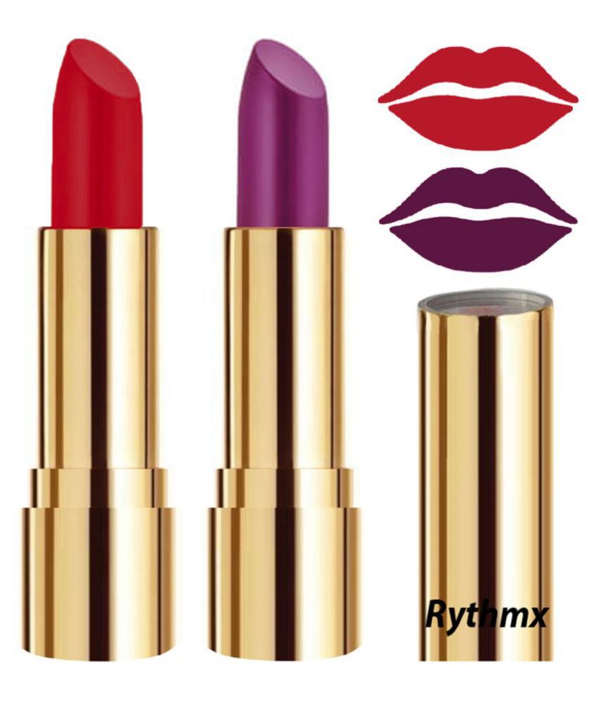     			Rythmx Red,Purple Matte Creme Lipstick Long Stay on Lips Multi Pack of 2 8 g