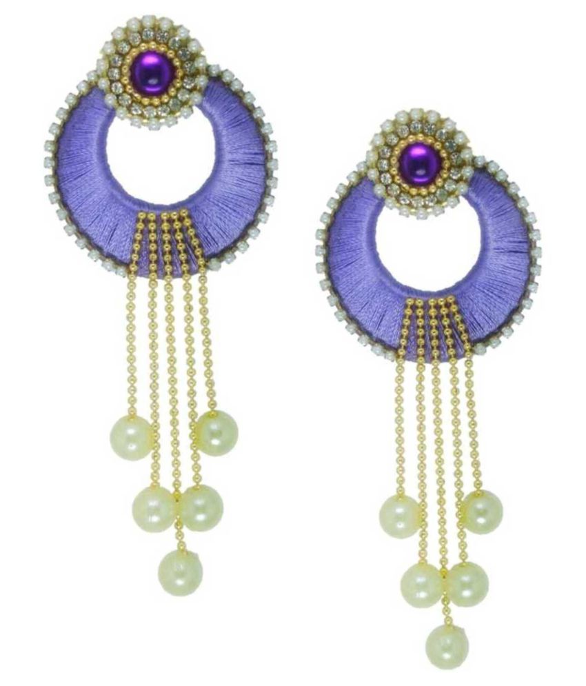     			Silk Thread Yellow Chandbali Earrings For Womens and Girls Silk Dori Chandwali Earrings Beads Silk Dori Fabric Chandbali Earring