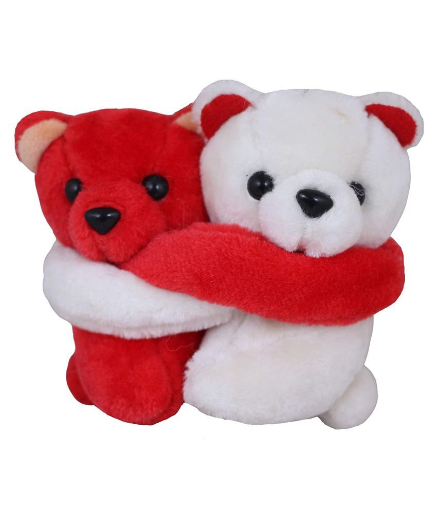     			Tickles 2 Pcs Hugging Couple Teddy Bear Soft Stuffed Plush Animal Toy for Kids Baby Girls Birthday Gifts Valentine's Day Decoration (Color: Red & White Size: 18 cm)