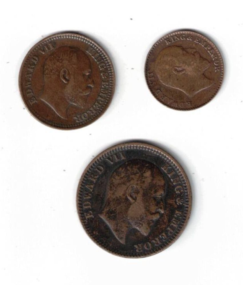     			3 PCS EDWARD VII 1910 AUNC XF CONDITION 1/12 ANNA  1/2 PICE AND ONE QUARTER ANNA SEE PHOTO