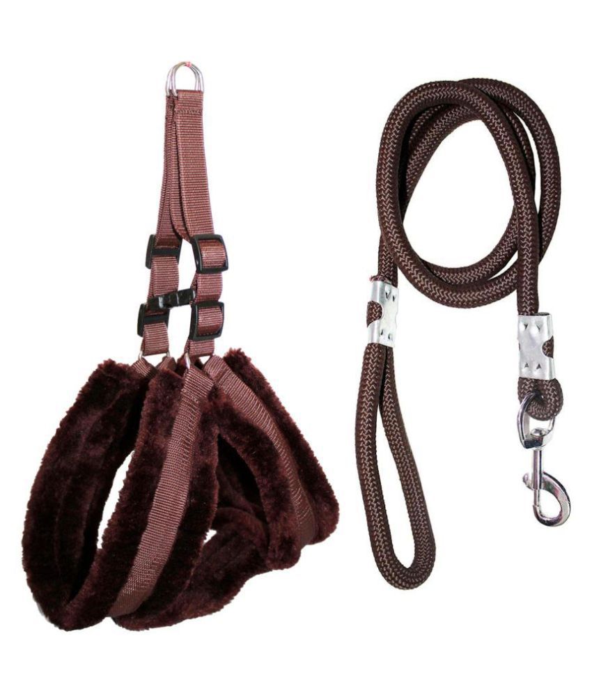     			Petshop7 Premium Qaulity Fur Padded Nylon Dog Harness & Leash Rope 1.25inch Large (Chest Size - 29 - 35inch) Brown