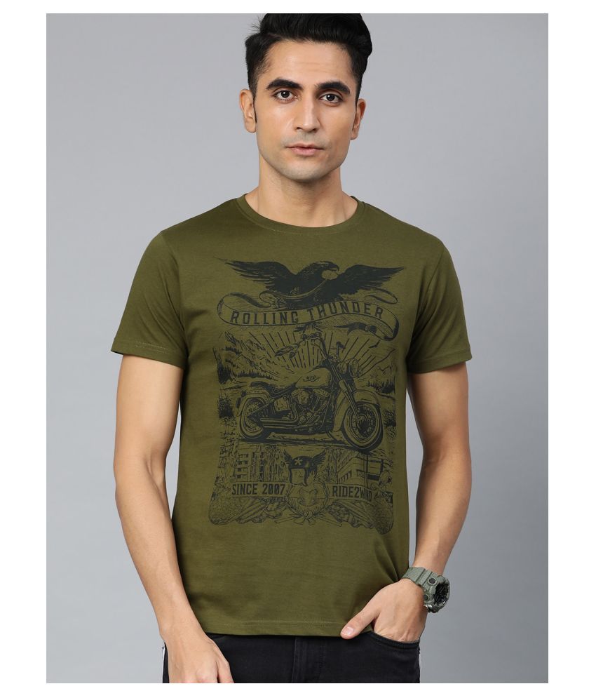     			Conditions Apply Cotton Green Printed T-Shirt