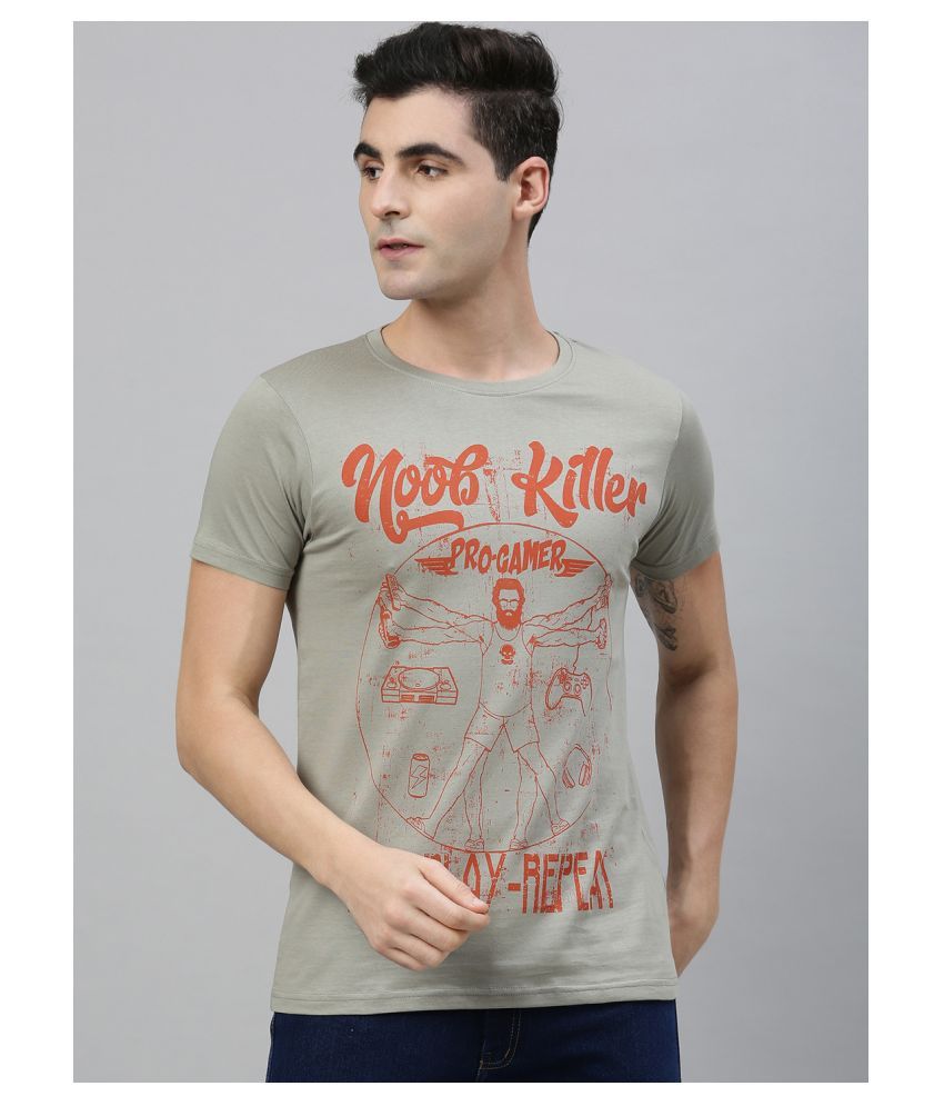     			Conditions Apply Cotton Grey Printed T-Shirt