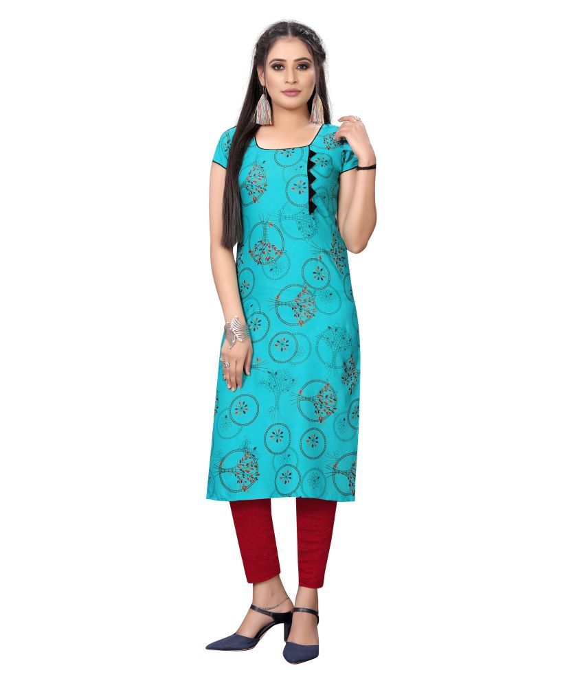     			MEESORRA - Turquoise Rayon Women's Straight Kurti ( Pack of 1 )