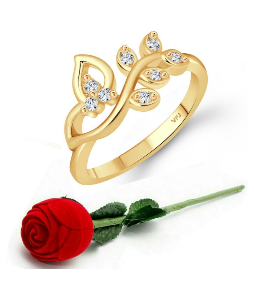    			Vighnaharta  Pressing Leaf (CZ) Rhodium Plated  Ring with Scented Velvet Rose Ring Box for women and girls and your Valentine. [VFJ1602SCENT- ROSE-G16 ]
