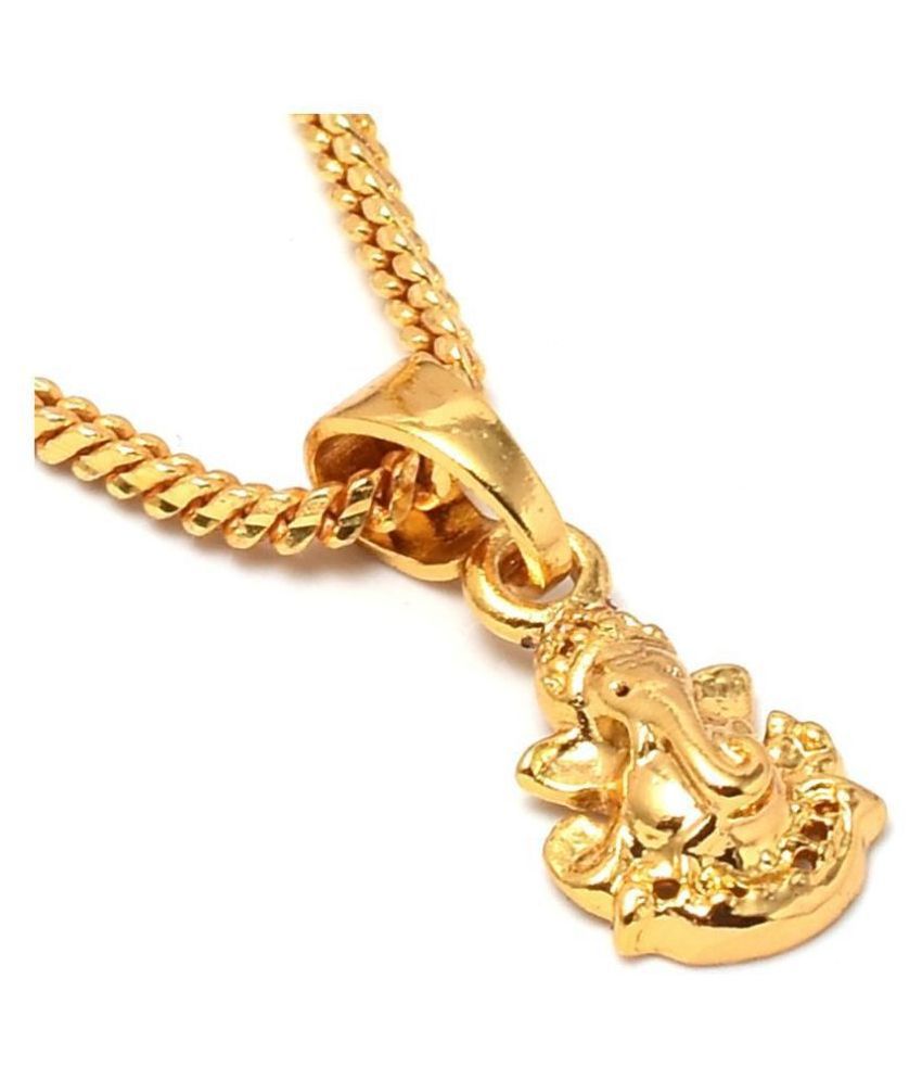     			Jewar Mandi Ganesh pendant locket with long chain high gold plated handmade carving stylish designer real look men women girls boys