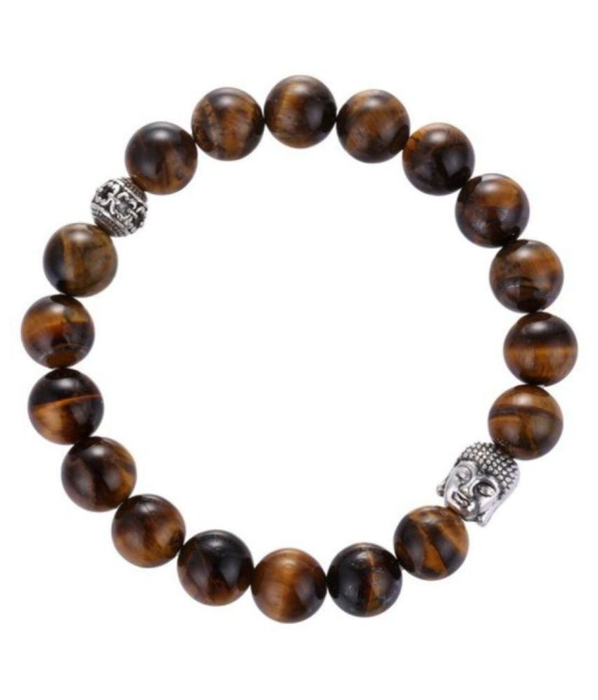     			8mm Yellow And Brown Tiger Eye With Buddha Natural Agate Stone Bracelet