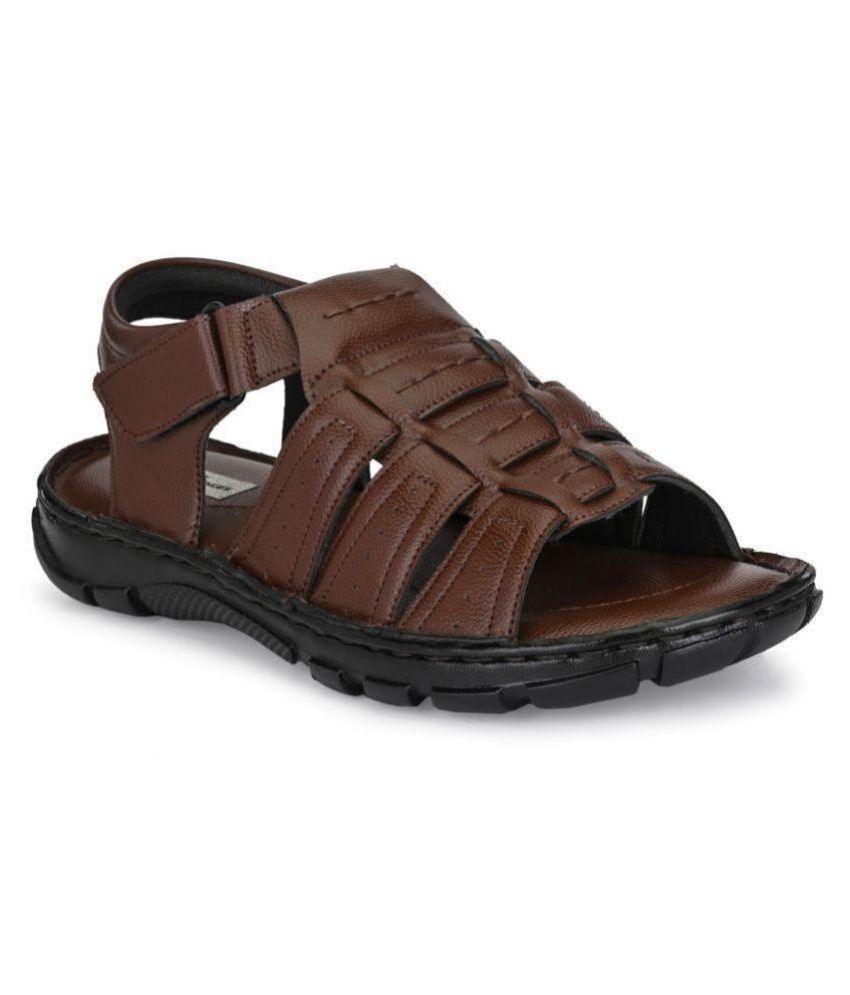 bucik men brown synthetic slip on leather sandals