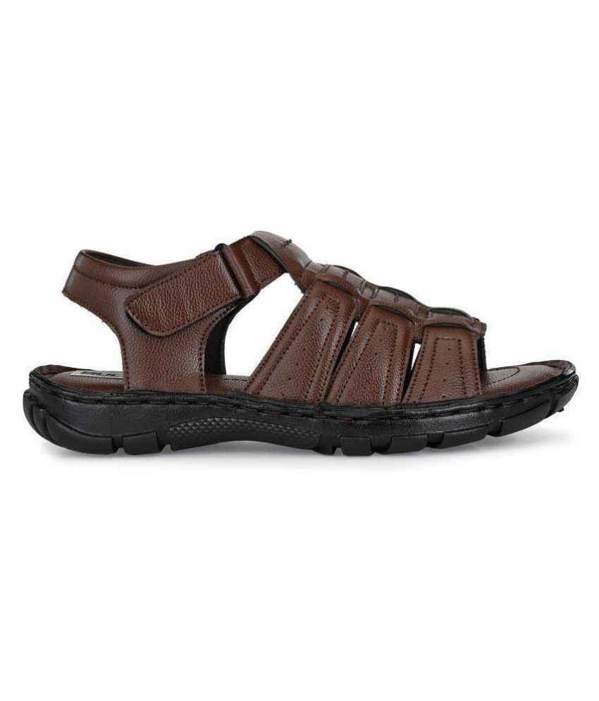 bucik men brown synthetic slip on leather sandals