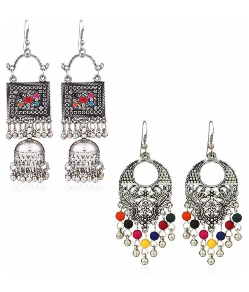     			Fashionwear Designer 2 Pairs Combo Jhumka Jhumki Earrings for Women and Girls Earrings Metal Chandbali Earring Silver Drops & Danglers