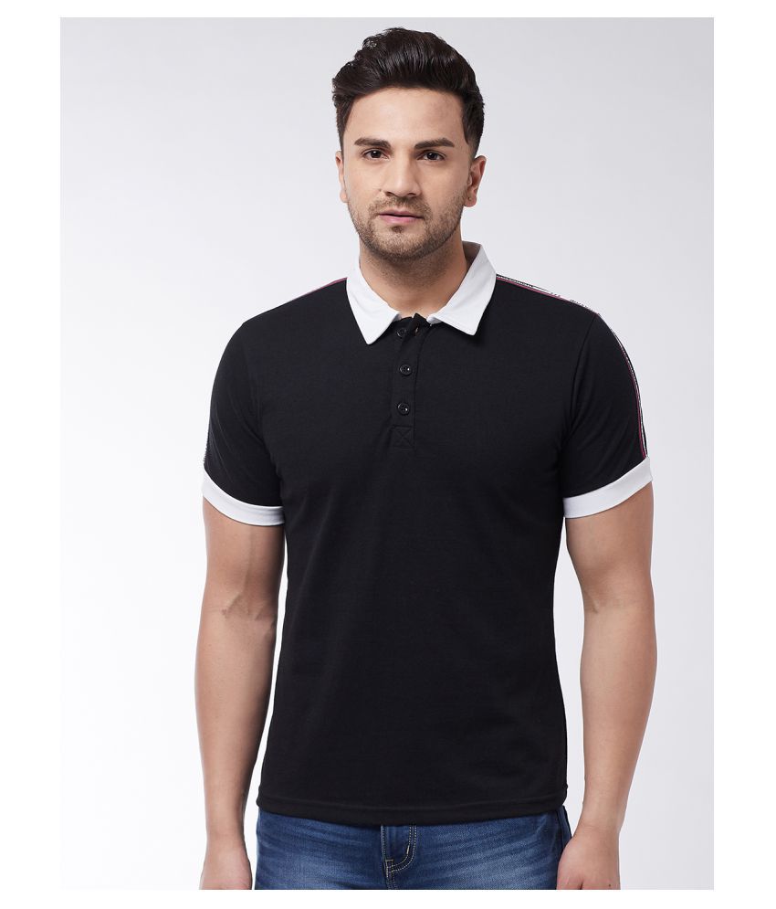 Gritstones Cotton Blend Black Plain Polo T Shirt