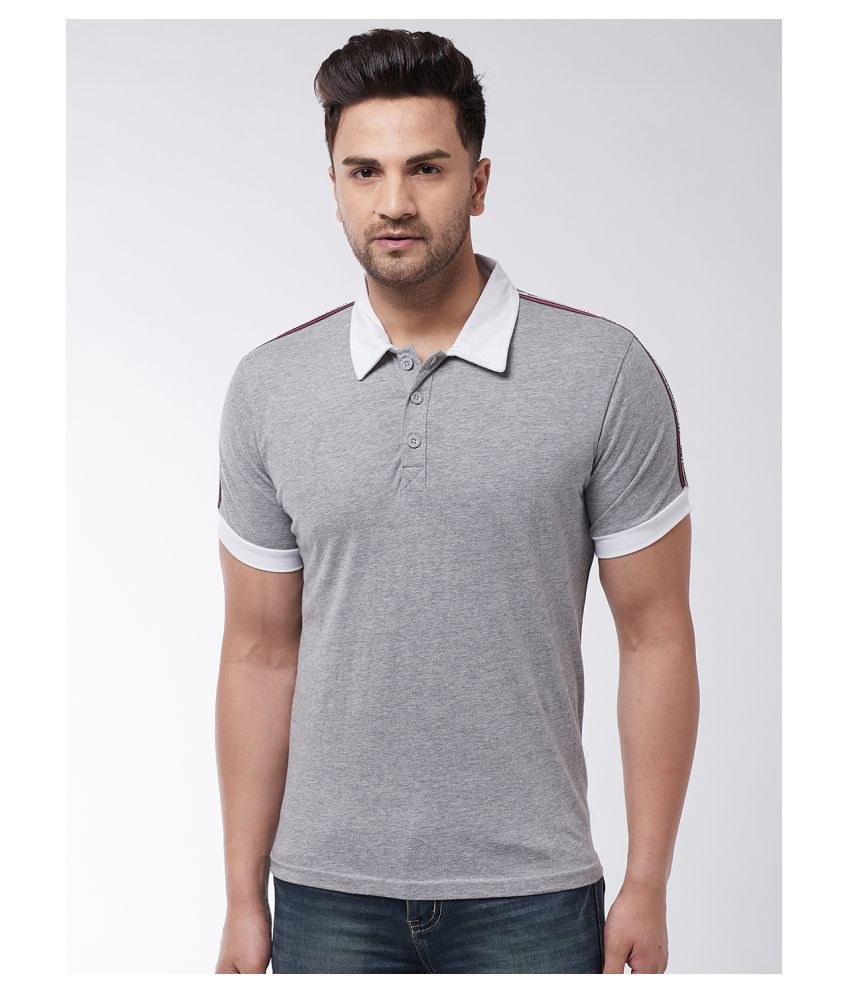 Gritstones Cotton Blend Grey Plain Polo T Shirt